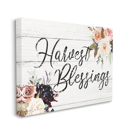 Stupell Industries Harvest Blessings Phrase Pink Peony Floral Arrangements Canvas Wall Art